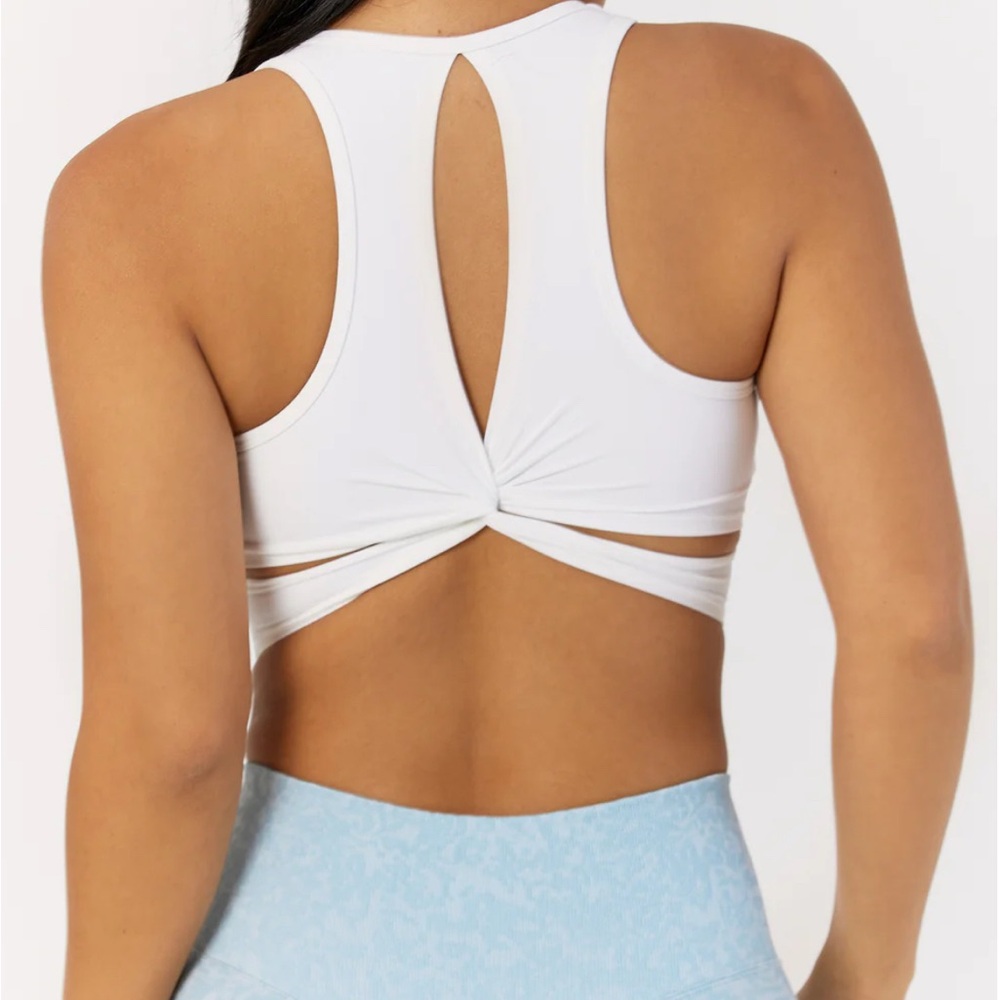 White Racerback Sports Bra with Keyhole Design